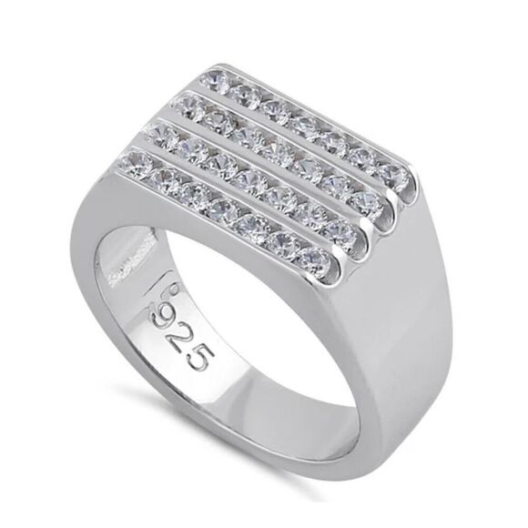 Sterling Silver 4 Row Clear CZ Wedding Band Size New - Picture 1 of 4